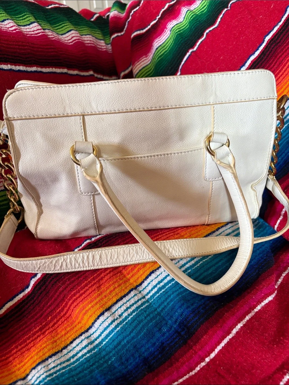 Emma Fox Ivory Leather Satchel with Gold Hardware